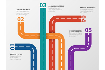 Road infographic. Option diagram, process chart with city street track