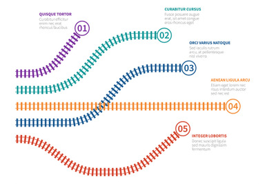 Railroad tracks infographic. Rail tracking option chart, step flowchar