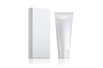 Cream tube and packaging. Ointment or toothpaste box mockup. 3d white