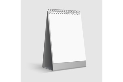 Calendar mockup. Blank white desktop office calendar with ring binder.