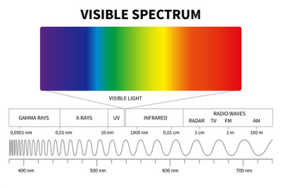 Visible light diagram. Color electromagnetic spectrum, light wave freq