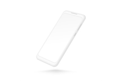 White smartphone mockup. Realistic 3d cellphone with blank screen. Vec