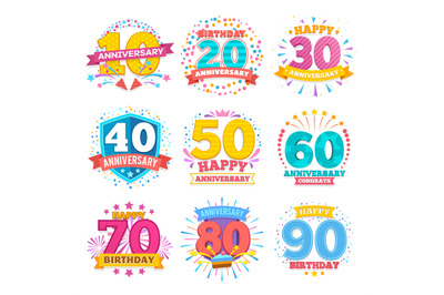 Anniversary celebration banners. Ribbons with numbers vector set