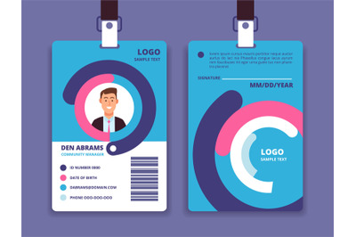 Corporate id card. Professional employee identity badge with man avata