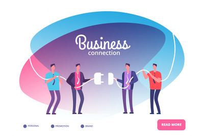 Business teams connect plug. Businessmen connecting connectors. Cooper