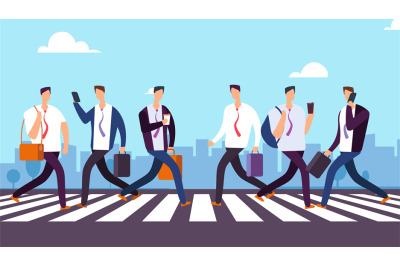 People on crosswalk. Businessmen walking city street. Business vector