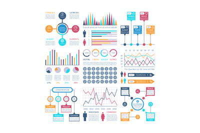 Infographics template. Financial charts, trends graph. Population info