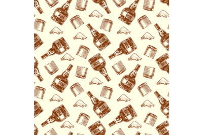 Bottle of rum and cocaine seamless pattern