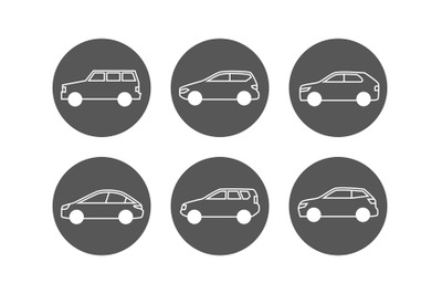 Cars line icons vector set. Side view auto icons