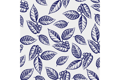 Hand drawn leaves with berries seamless pattern