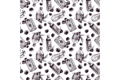 Hand drawn seamless pattern. Olive oil vector