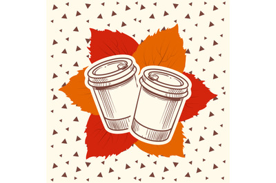 Hipster style autumn with coffee and leaves