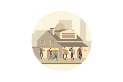 People in dust mask in city vector