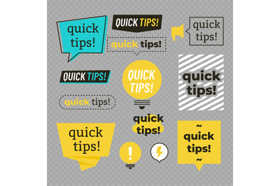 Quick tips, helpful tricks banners vector set