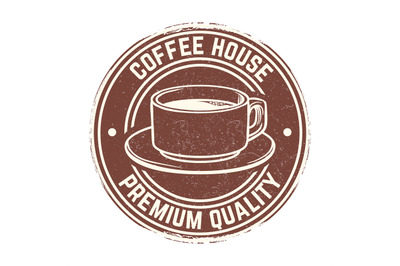 Round banner with coffee cup with grunge effect