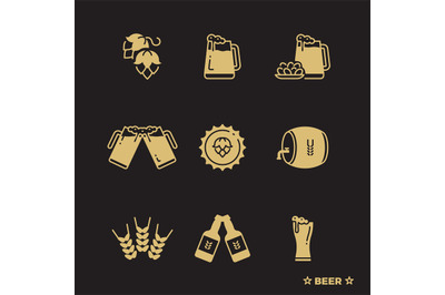 Beer icons set isolated on black background