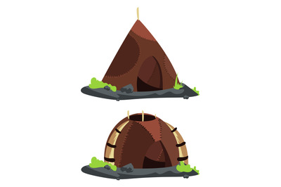 Stone age style homes cartoon vector illustration