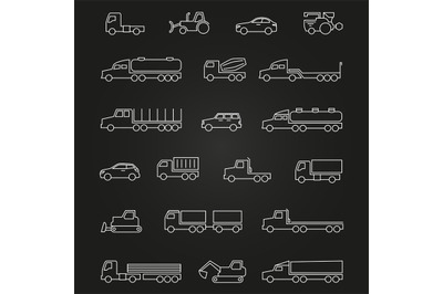 Trucks&2C; cars&2C; machines line icons of set