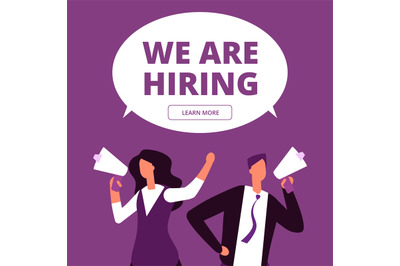 We are hiring concept. Business recruitment vector . Man and woman wit