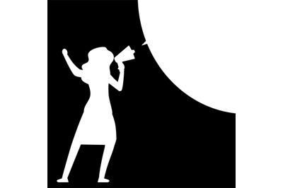 Woman with megaphone. Woman silhouette with speech bubble