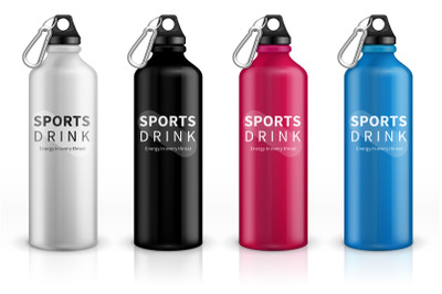 Sports stainless bottles. Bike metal reusable drink flask. 3d realisti