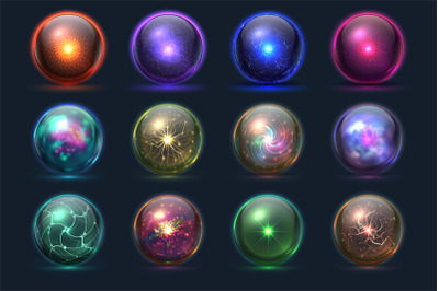 Magic balls. Energy mysterious orbs, magical crystal glass prediction