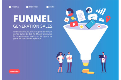 Funnel sale generation. Digital marketing funnel lead generations with