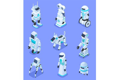 Isometric robots. Isometric robotic home assistant security robot pet.