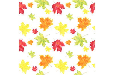 Watercolor autumn maple leaves seamless pattern