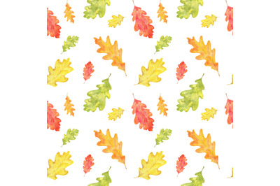 Watercolor autumn oak leaves seamless pattern