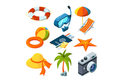 Summer travel isometric. Vector pictures of set