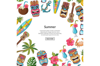 Vector cartoon summer travel elements tiki background illustration