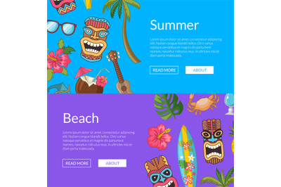 Vector cartoon summer travel elements web banner templates illustratio