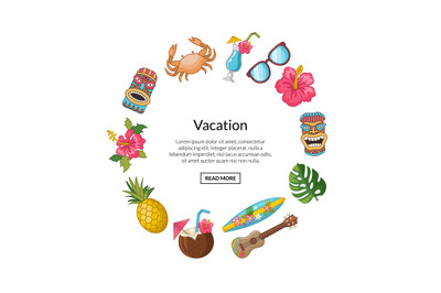 Vector cartoon summer travel elements in circle shape with place for t