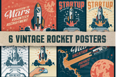 6 Vintage Rocket Posters