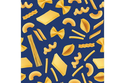 Vector realistic pasta types pattern or background illustration