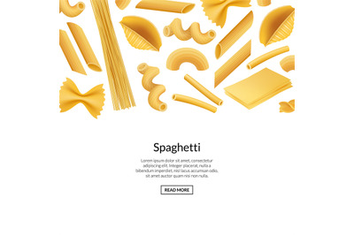 Vector realistic pasta types banner background illustration