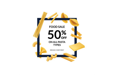 Vector realistic pasta types with place for text illustration