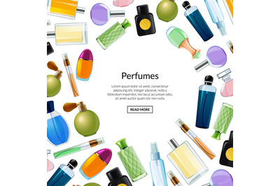 Vector banner with perfume bottles background illustration