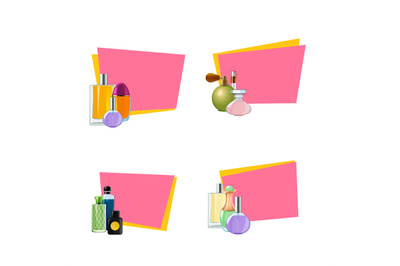 Vector perfume bottles stickers with place for text set illustration