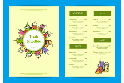 Vector doodle smoothie cafe or restaurant menu template illustration