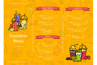 Vector doodle smoothie cafe or restaurant menu template illustration