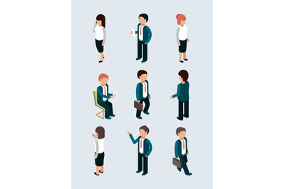 Isometric business people. Young male female office managers director