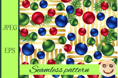 Christmas ornaments golden stripes seamless pattern.