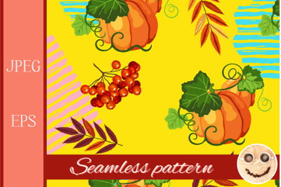 Seamless pattern witn pumpkin on the yellow background