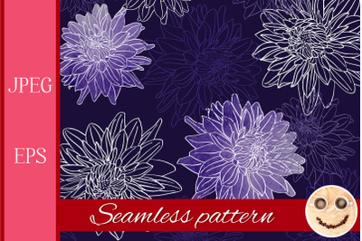 Watercolor and outline dahlia flowers pattern.