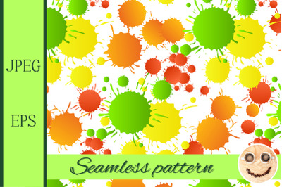 Green yellow red orange watercolor drops seamless pattern.