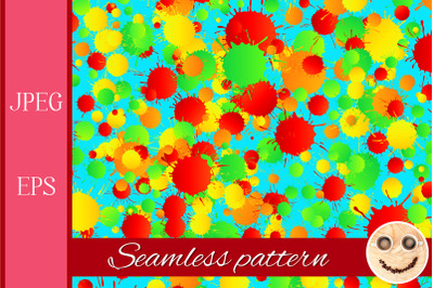 Yellow, red, green, turquoise watercolor drops seamless pattern.