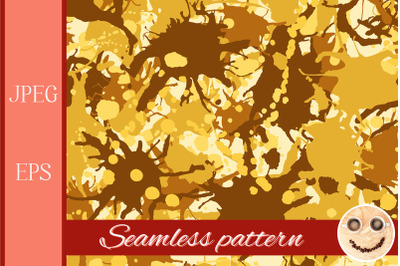 Yellow brown ink paint splashes seamless pattern.