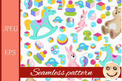 Kids toys colorful seamless pattern.